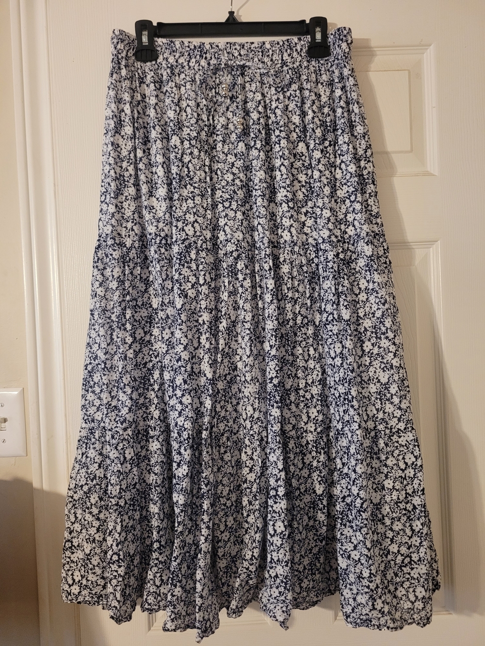 Mlle Gabrielle Navy and White Floral Tiered Maxi Skirt